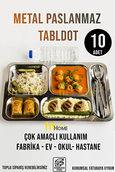 fitfiyat 10 Adet Tabldot Paslanmaz Çelik Self Servis 5 Bölmeli Faturalı Garan...