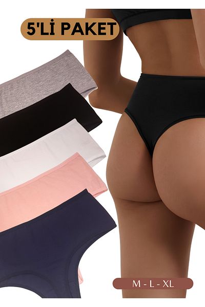 red iç giyim Easy Cotton Trim Highrise High Waist Thong 5 Pack
