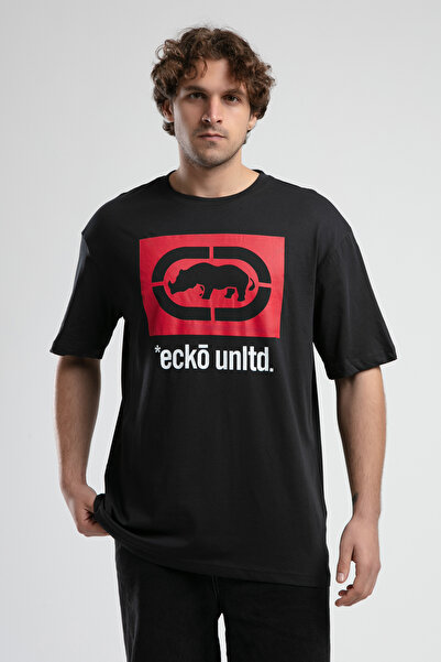 ECKO UNLTD ITHACA Antrasit Bisiklet Yaka Nakışlı Oversize Erkek Tshirt