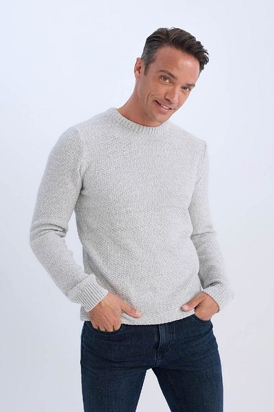 DeFacto Standard-Passform, normaler Schnitt, strukturierter Basic-Strickpullover mit Rundhalsausschnitt R1175az24wn