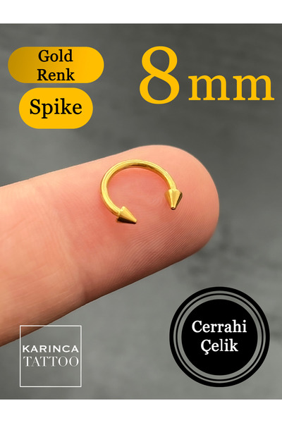 Karınca Piercing 8 Mm Altın Rengi Gold Çelik Spike Uç Halka Kulak Dudak Kıkır...
