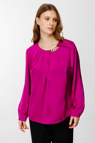 Ekol 2507 Ecol Collar Chain Detail Satin Bluz