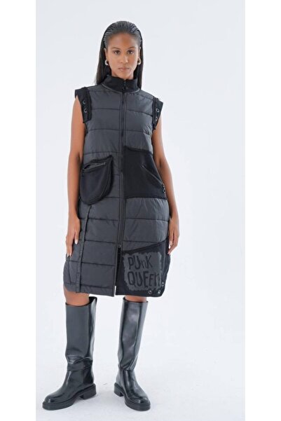 fly just Kadın Kapitone Garnili Salaş Yelek