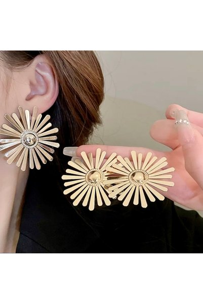Kutcha Accessories Parlak Güneş Çiçeği Gümüş ve Altın Kaplama Küpe