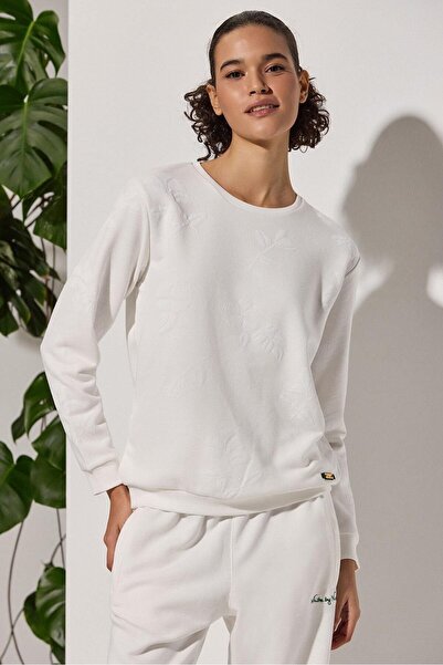 White By Nature Beyaz Kabartma Baskılı Sweatshirt