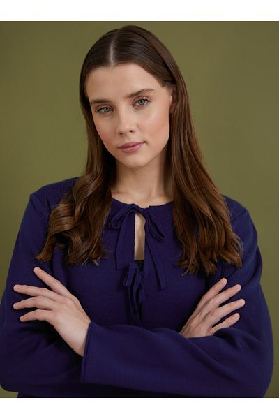 Benin Navy Blue Benin Knitwear Cardigan and Skirt Set - Lacing Detail