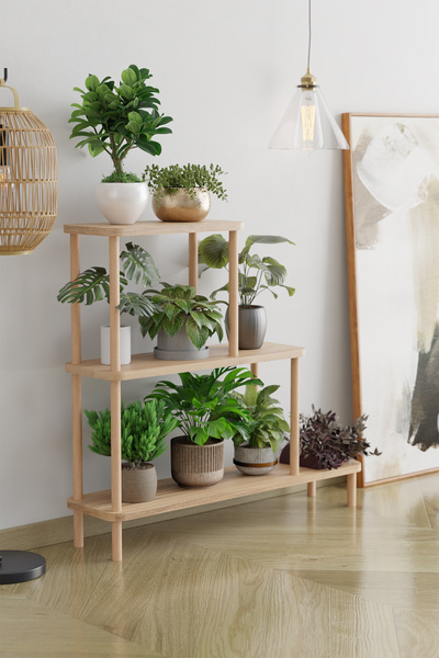 EGEMODÜLER Dekoratif 3 Katlı Ahşap Çiçeklik Saksı Standı Saksılık Dekoratif Raf