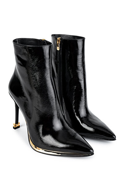 Cengiz Gümüş Siyah Rugan İnce Topuklu Kadın Bot