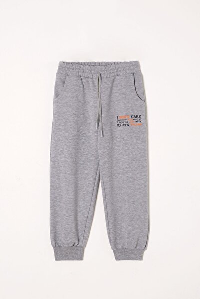 zepkids Yazı Baskılı Gri Renk Erkek Çocuk Eşofman Tek Alt
