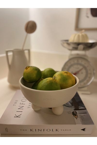 Home Beige Ceramic Ball Footed Bowl
