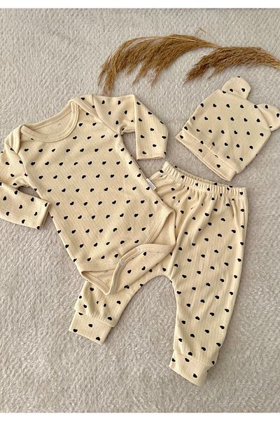 Zuff Baby Baby Girl's Heart Patterned Triple Bottom Top Set 0021245