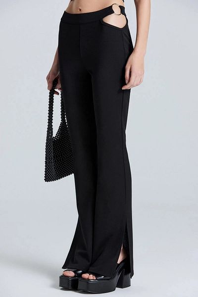 World Fashion Trends Wft2512 Black Trousers with One Side Open Ring Detail