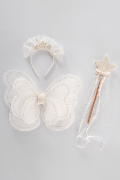DUCA Set cu aripi de fluture pentru ziua de nastere fetita 5-8 ani / culoare alba