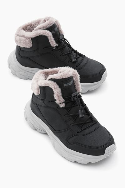 Tonny Black Schwarze Faylon-Gummi-Schnürstiefel für Kinder