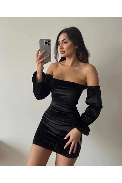 ALLEYTA Women's Velvet Mini Strapless Dress