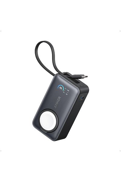 Anker MagGo Power Bank with Apple Watch charger & built-in USB-C cable (10K, 35W), Black