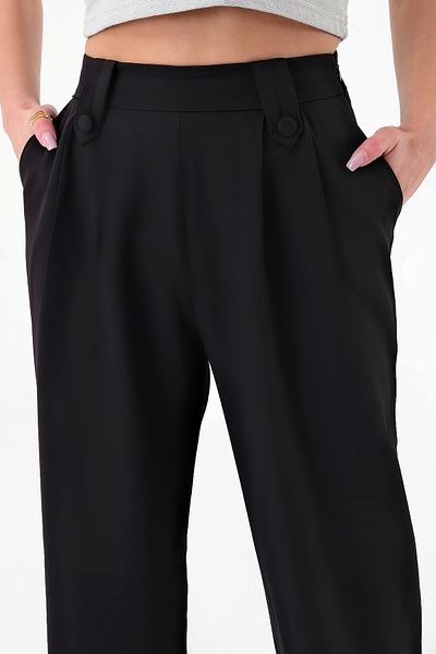 Hazel Women's Black Buttoned High Waist Palazzo Pants