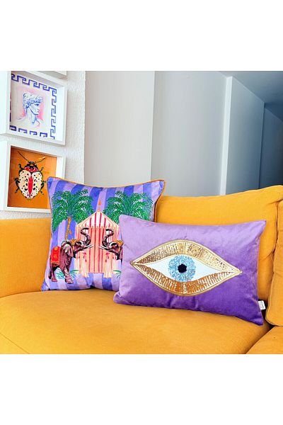 ge living Decorative Eye Patterned Velvet Throw Pillow Cover (35 X 50)