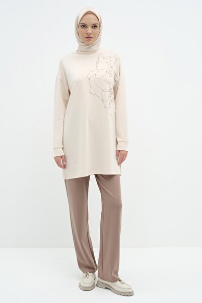 Tuğba Beli Lastikli Örme Pantolon - Camel