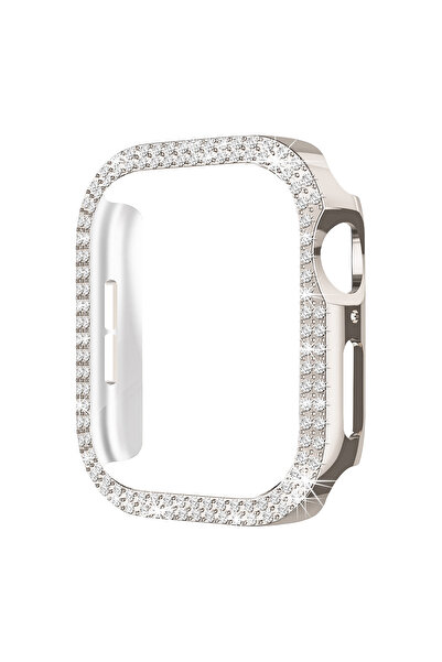 Techmaster Apple Watch 10. Nesil 46mm Uyumlu Parlak Taşlı 360 Tam Koruma Kapak Kılıf