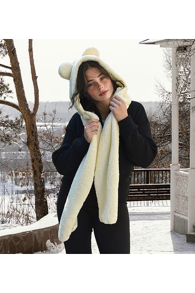 Özgüner Oyuncak Pabtex Hooded Plush Beanie Scarf Welsoft Soft Fabric Warm