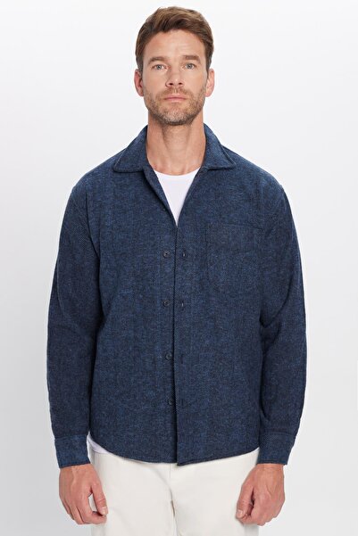 Tudors Зручна чоловіча сорочка - лісорубний комір, одна кишеня, синя з армурою, зимова