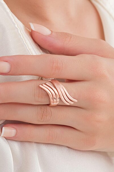 Tmt Silver GÜMÜŞ ROSE KAPLAMA MELEK KANADI MAT VE PARLAK TAŞSIZ MODERN AYARLANABİLİR YÜZÜK