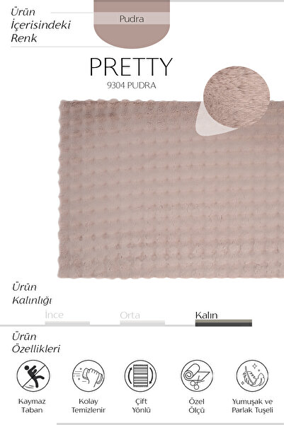 Cool Halı Pretty Pudra Yıkanabilir Kabartmalı Yumoş Bubble Halı Kaymaz Suni Kürk Halı Tavşan Post Peluş Halı