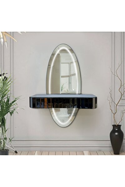 ERGLASS CAM Duvara Monte Aynalı Ledli Raf Dresuar Takımı *füme Ayna Çekmeceli* 150x95 Cm Ayaksız Antre Hol
