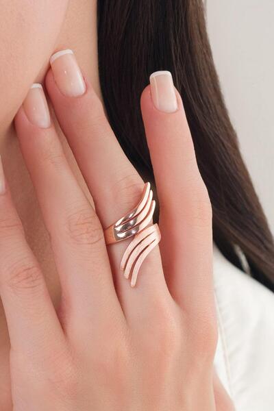 Tmt Silver GÜMÜŞ ROSE KAPLAMA MELEK KANADI MAT VE PARLAK TAŞSIZ MODERN AYARLANABİLİR YÜZÜK