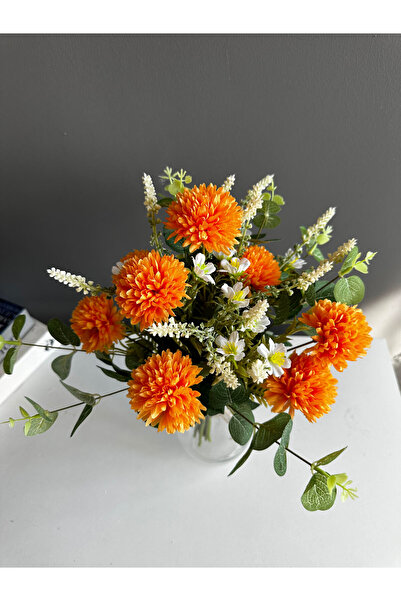 Luvienn Vazo için Turuncu Kasımpatı-Okaliptus Demeti-Vazo Çiçeği