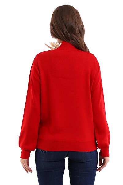 Irmak Kerekli Red Knitwear Blouse - Crew Neck, Scarf Sweater 1100