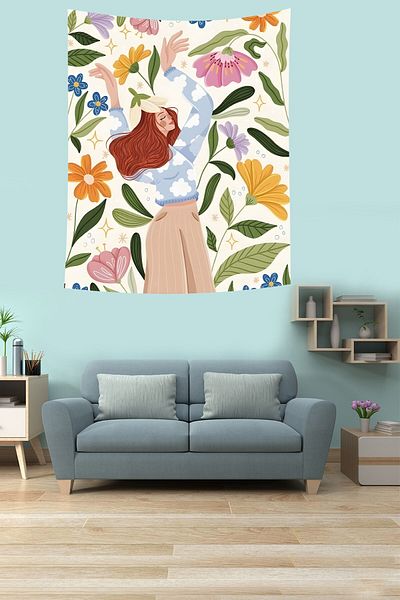 on the clouds Tapiserie cu model floral pentru femei fericite - țesătură rezistentă la pete