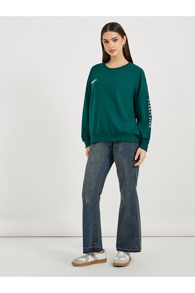 Styli Regular Fit Longline Slogan Sweatshirt