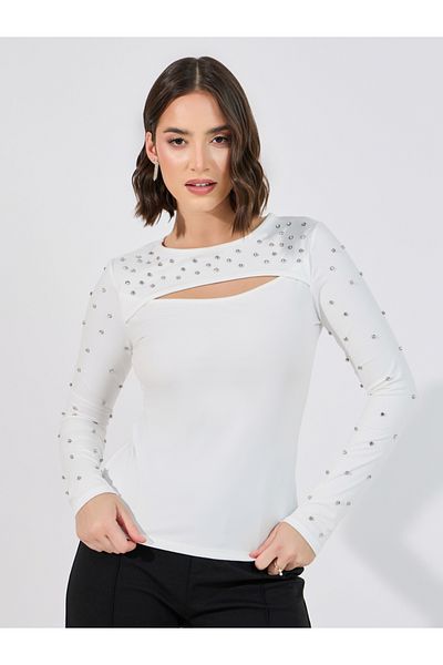 Styli Cut-Out Detail Embellished Fitted Top