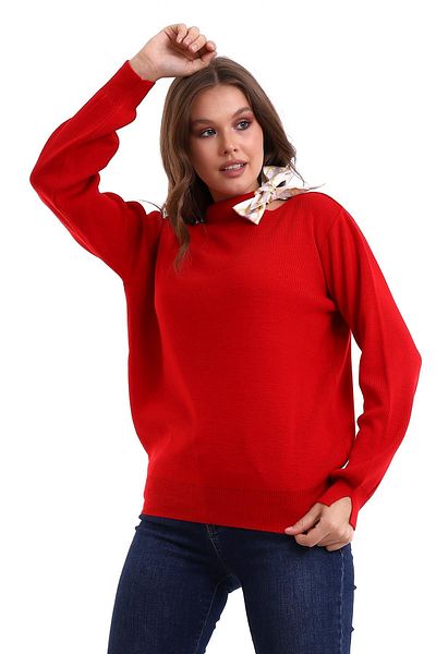 Irmak Kerekli Red Knitwear Blouse - Crew Neck, Scarf Sweater 1100
