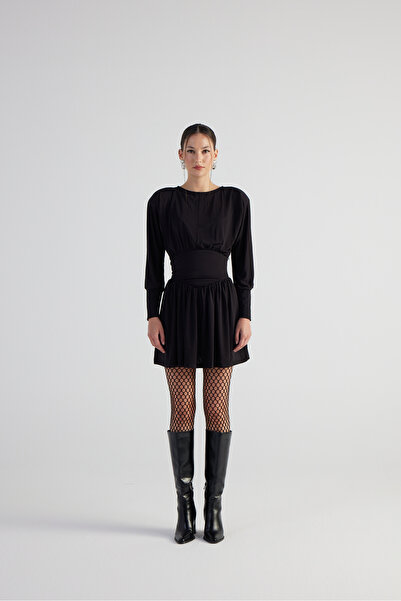 HOLLY LOLLY Beli Korse Görünümlü Vatkalı Mini Jade Elbise Siyah