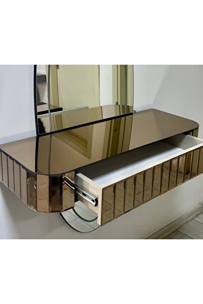 ERGLASS CAM Dresuar Takımı Aynalı Dokunmatik Ledli *bronz Ayna Çekmeceli* Ayaksız Antre Hol Makyaj Masası