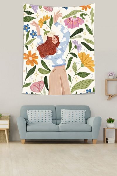 on the clouds Tapiserie cu model floral pentru femei fericite - țesătură rezistentă la pete