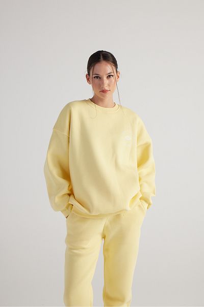 HOLLY LOLLY 3 Thread Raised Long Sleeve Crew Neck Fine Sweatshirts Yellow