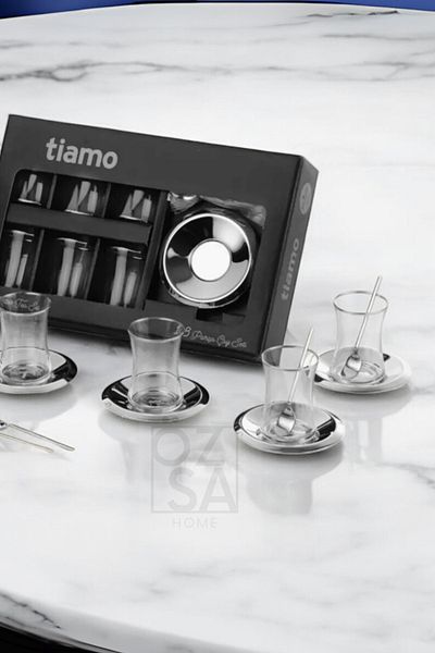 ÖzSa Home Tiamo Bella Premium - 18/10 Stainless Steel 18 Piece Tea Set Tea Cup and Tea Plate