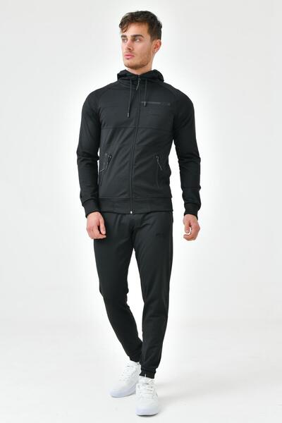 Cramp Spor Σετ ανδρικής φόρμας με μαύρη κουκούλα με φερμουάρ Standard Fit Cuff Leg