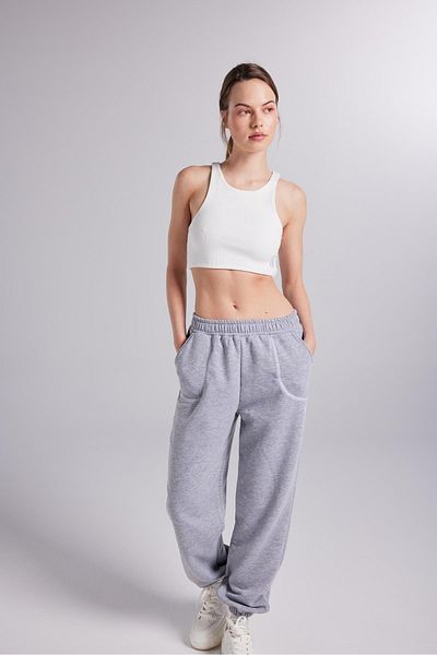 HOLLY LOLLY Rhode Sweatpants with Elastic Leg, Strast Stitching, Grey