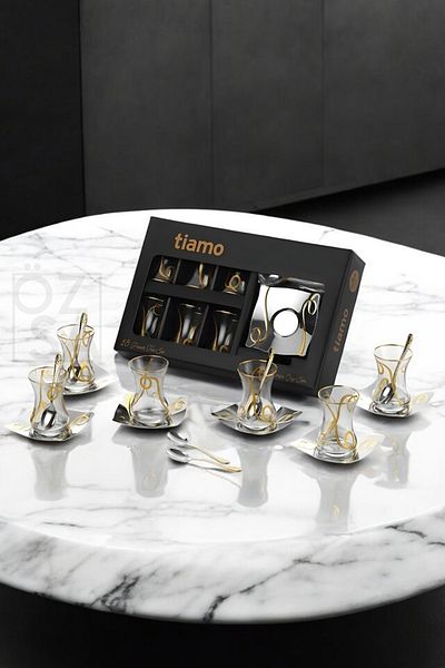 ÖzSa Home Tiamo Inna Premium 18/10 Stainless Steel - 18 Piece Tea Set Tea Cup and Tea Plate