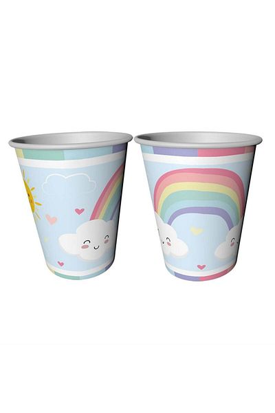 turkuaz parti 8-Piece Rainbow Concept Cardboard Plate and Cup Set
