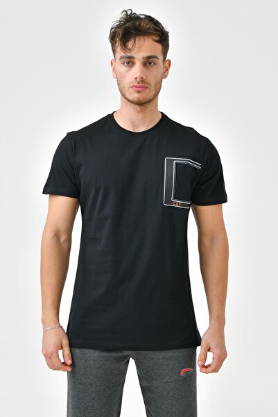 Cramp Spor broderie neagră Detaliat O Gât Standard Fit Tricou bărbați
