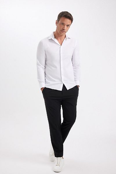 DeFacto Slim Fit Slim Fit Polo Collar Poplin Long Sleeve Shirt R4340Az24Sp