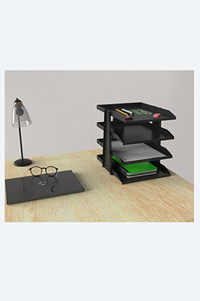 wugge Masa Üstü Evrak Rafı Metal Siyah Perfore 4'lü Hareketli