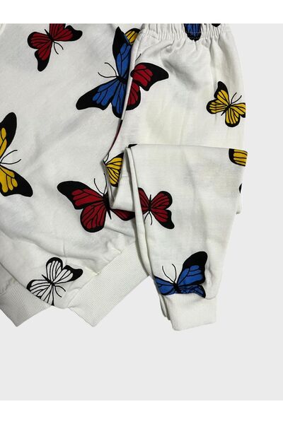 Fil Kids Girl's Cotton Raised White Butterfly Print Long Sleeve Winter Pajamas Set