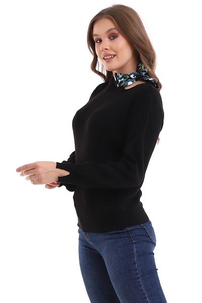 Irmak Kerekli Pulover negru din tricotaje - decolteu, bluză eșarfă 1100